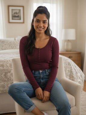 HALARA Women's Long Sleeve Henley Top - Burgundy